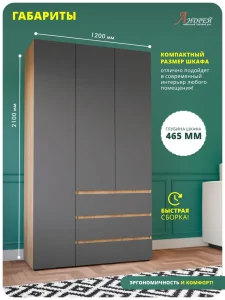 Распашной шкаф 3-х створчатый Хелен ШК 06 в спальню дуб золотой крафт/графит фото 9