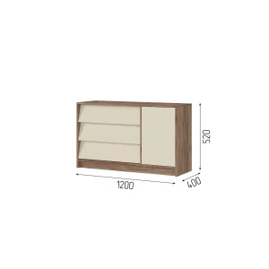 РЕЙН КМ 01 Комод 1200 (1200х720х400) Фасад КАШЕМИР/Корпус ДУБ КРАФТ ТАБАЧНЫЙ Москва