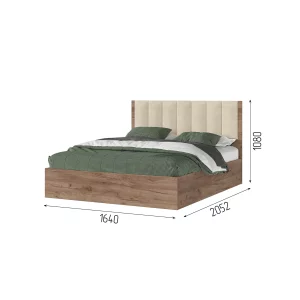 РЕЙН КР 02 Кровать 1.6х2.0 (1640х1110х2052) Велюр БЕЖЕВЫЙ/Корпус ДУБ КРАФТ ТАБАЧНЫЙ Москва