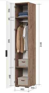 купить соната шк 01 шкаф 400 (400х2100х460) фасад мдф моно керамика/корпус дуб крафт табачный в Москве