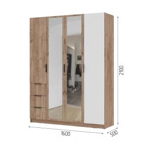 купить орегон шк 04 шкаф 4х-створчатый (1600х2100х500) фасад мдф белый супермат,дуб крафт табачный/корпус дуб крафт табачный в Москве