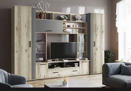 Гостиная Оскар-18 шкаф платяной (2100х600х470) дуб делано/графит серый Москва